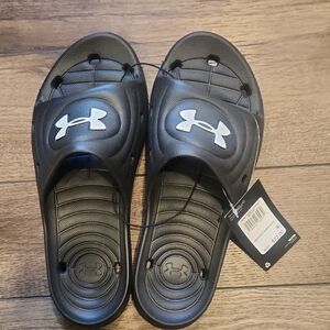 Under Armour Black Slide Sandals with White Logo